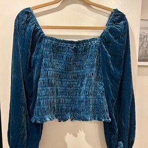 Anthropologie Velvet Smocked Top Size S